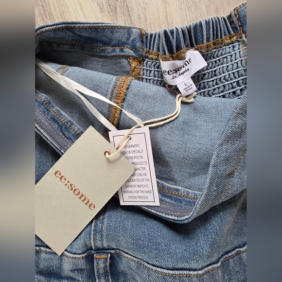 NWT $85  Large Strapless Denim Barrel Leg Jumpsuit ee:some - Picture 7 of 9